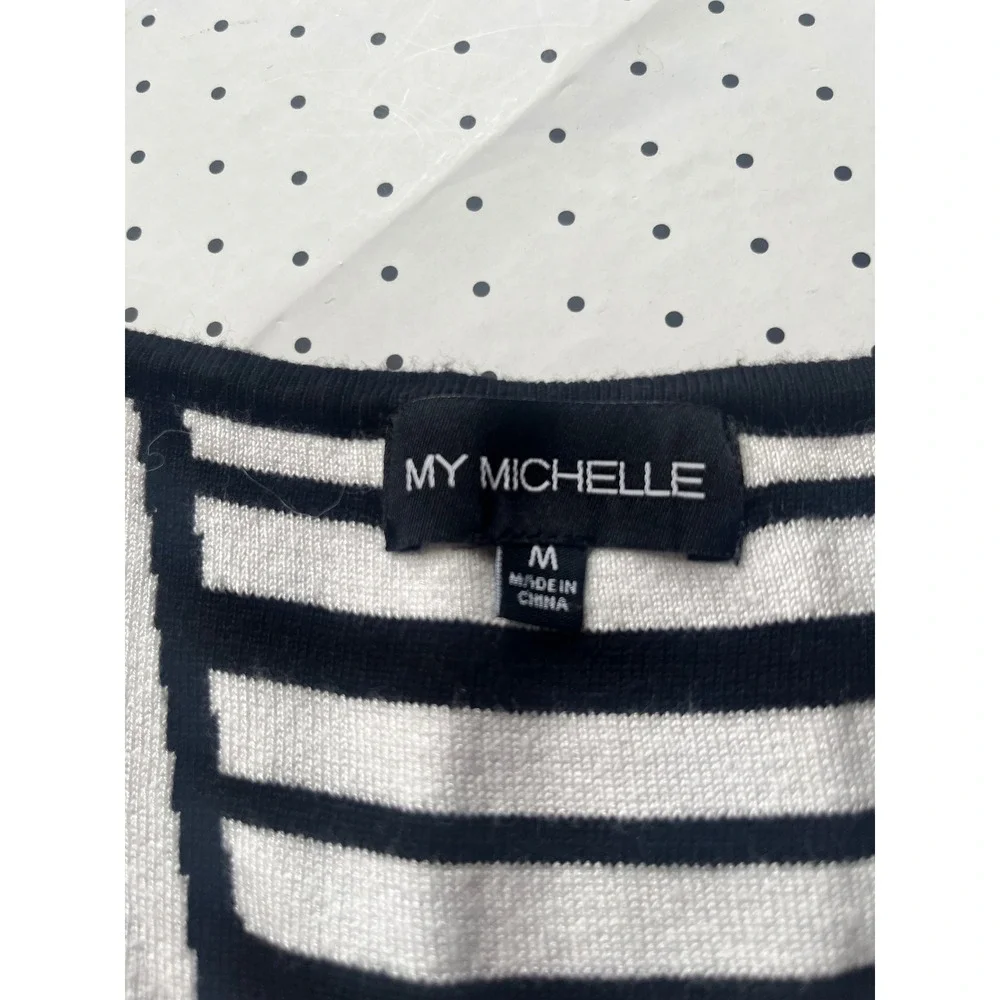 Womens Black White Striped Sweater Knit Geometric Knit Fit & Flare Dress Medium